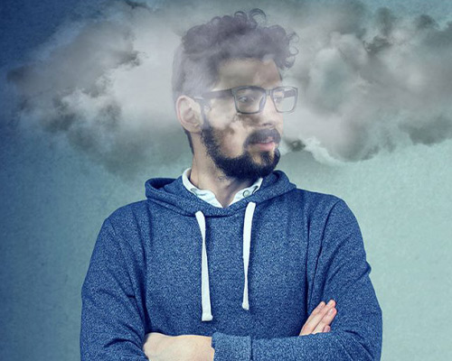 BRAIN FOG Man with fog over head